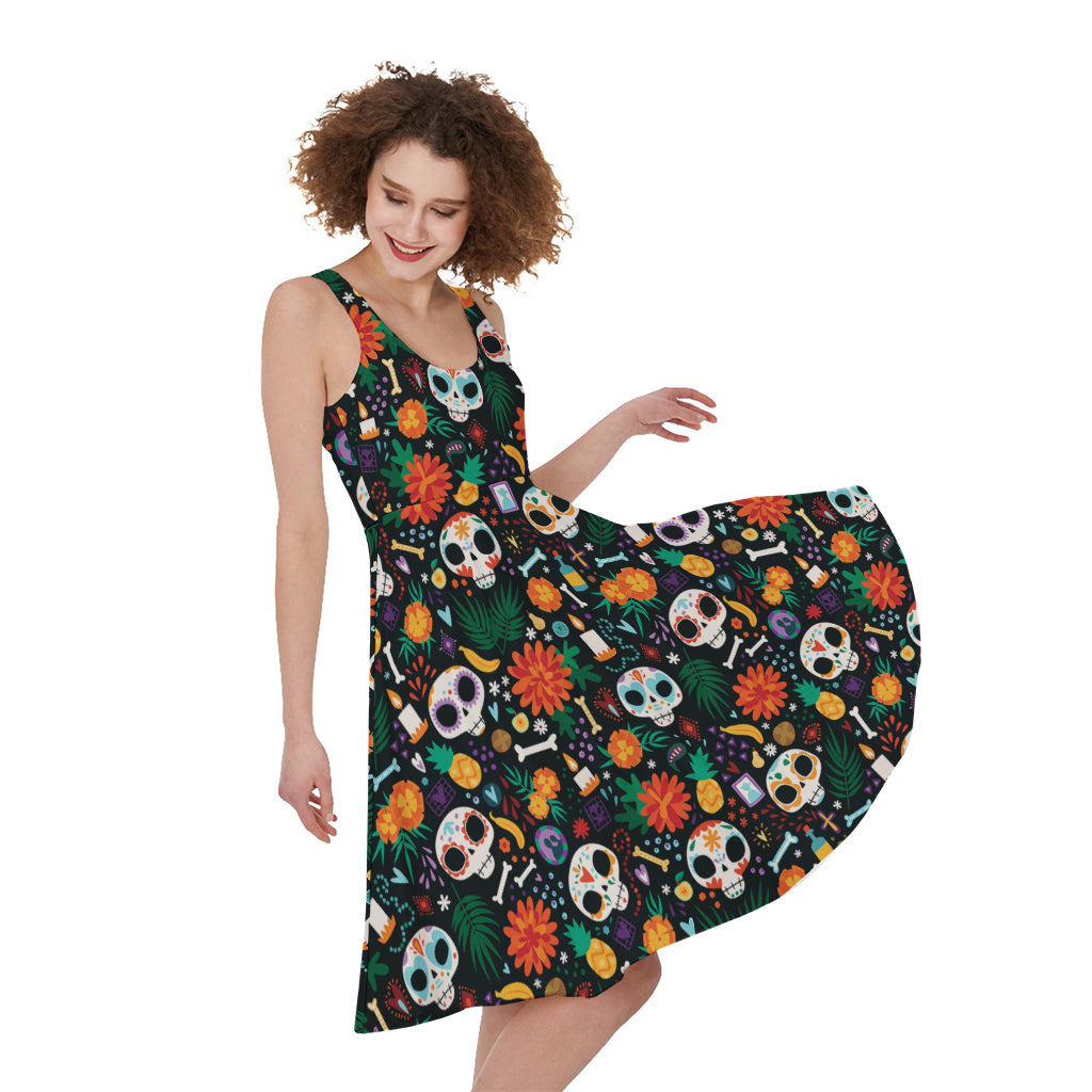 Dia De Los Muertos Day Of The Dead Print Women's Sleeveless Dress