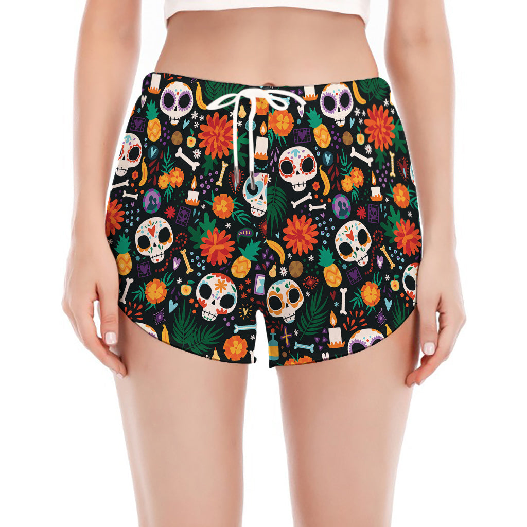 Dia De Los Muertos Day Of The Dead Print Women's Split Running Shorts