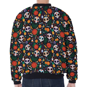 Dia De Los Muertos Day Of The Dead Print Zip Sleeve Bomber Jacket