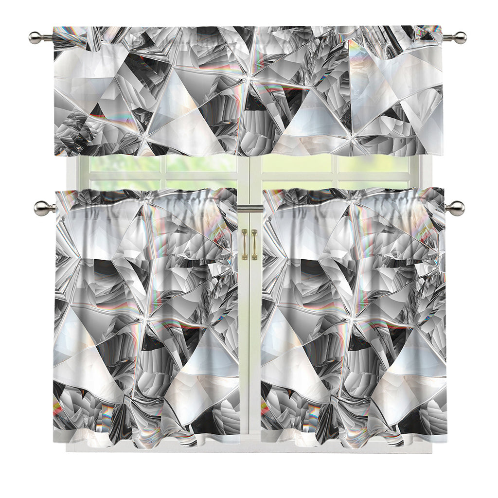 Diamond Artwork Print 3 Piece Kitchen Curtains