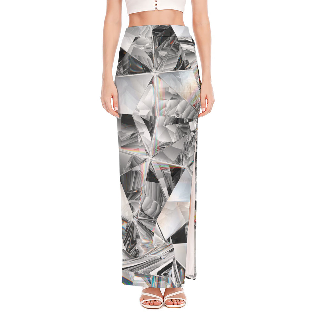 Diamond Artwork Print High Slit Maxi Skirt