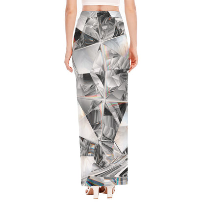 Diamond Artwork Print High Slit Maxi Skirt