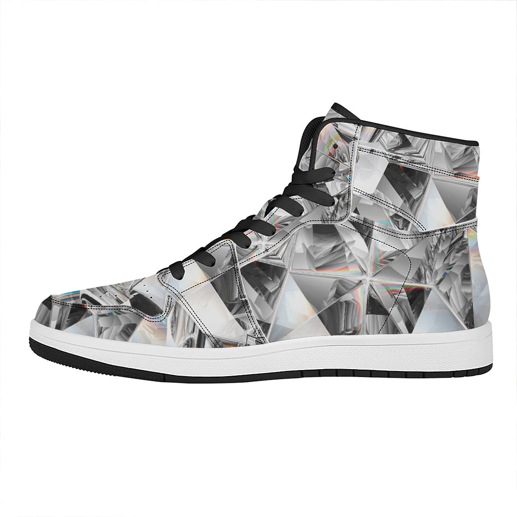 Diamond Artwork Print High Top Leather Sneakers