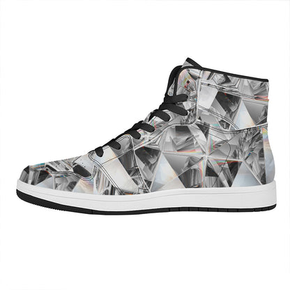 Diamond Artwork Print High Top Leather Sneakers