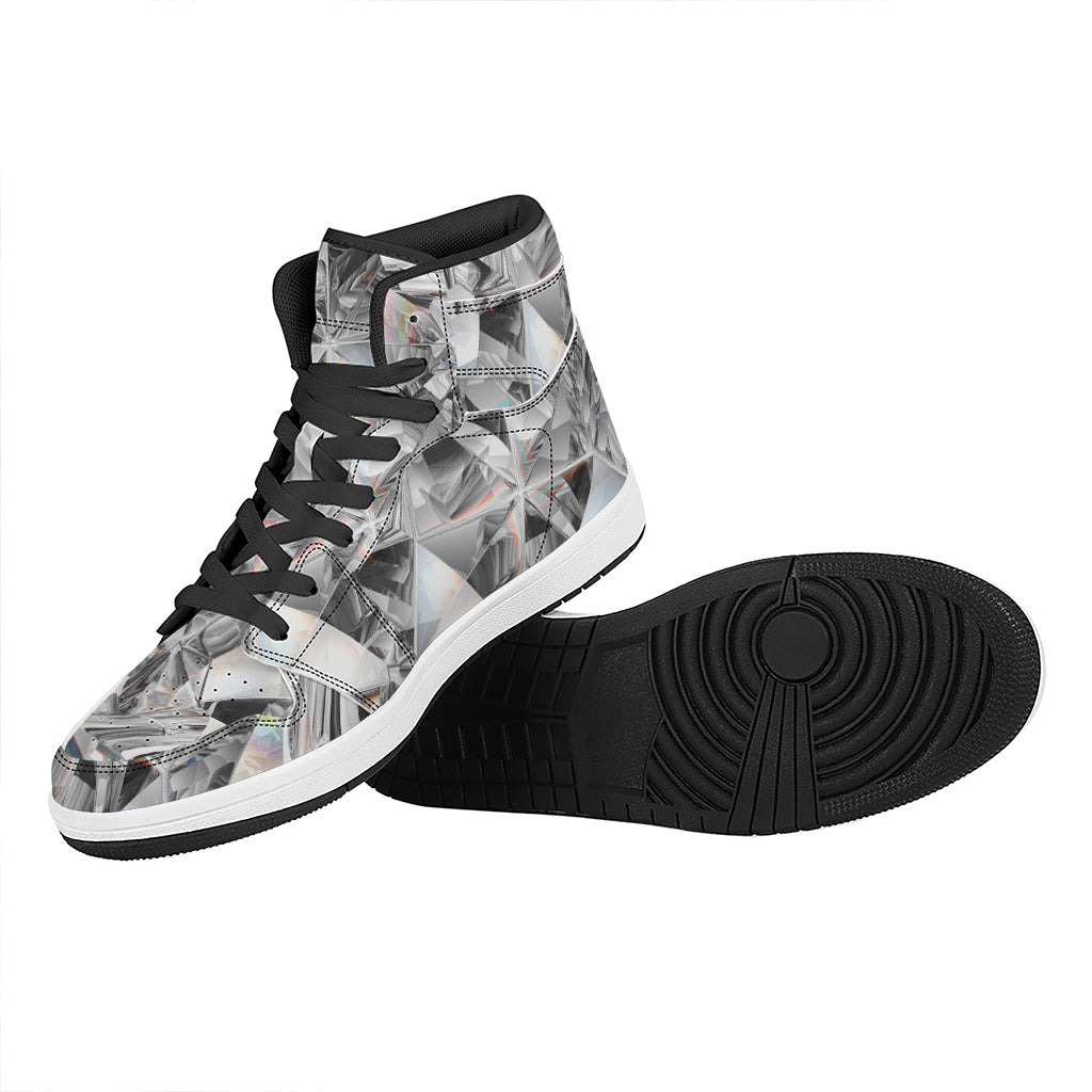 Diamond Artwork Print High Top Leather Sneakers