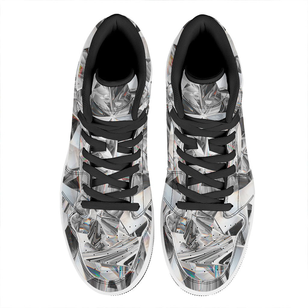 Diamond Artwork Print High Top Leather Sneakers