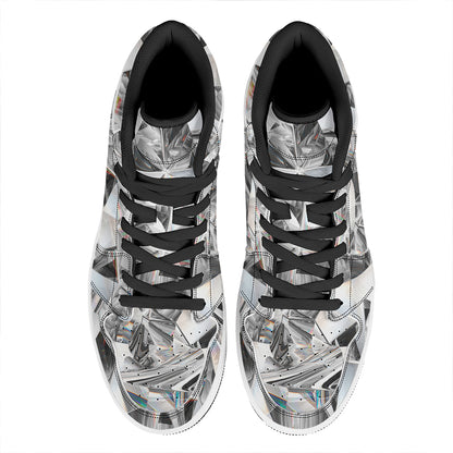 Diamond Artwork Print High Top Leather Sneakers