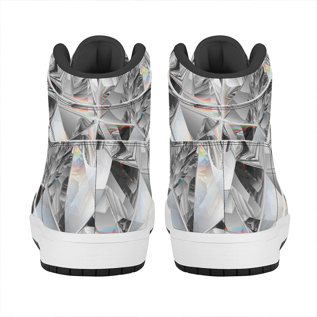 Diamond Artwork Print High Top Leather Sneakers