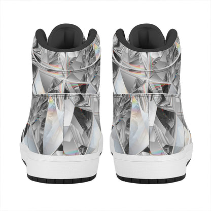 Diamond Artwork Print High Top Leather Sneakers