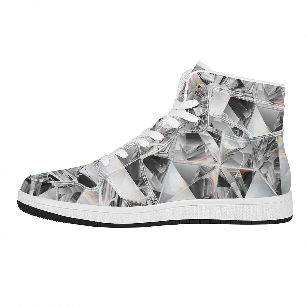 Diamond Artwork Print High Top Leather Sneakers