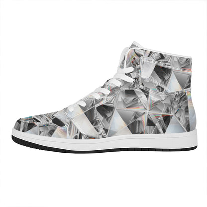 Diamond Artwork Print High Top Leather Sneakers