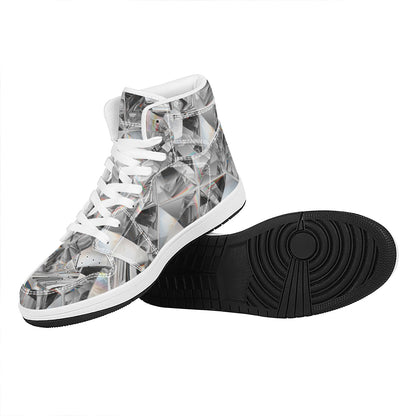 Diamond Artwork Print High Top Leather Sneakers