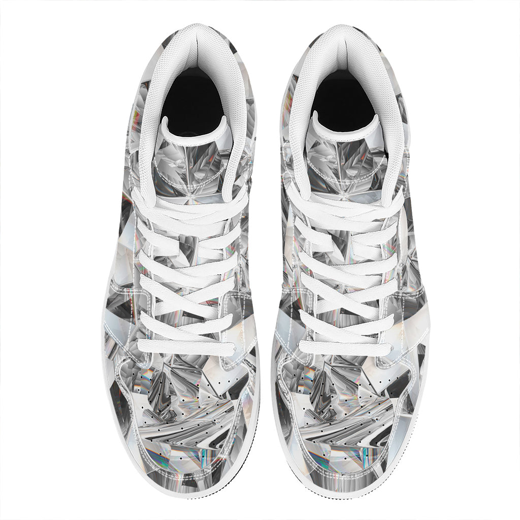 Diamond Artwork Print High Top Leather Sneakers