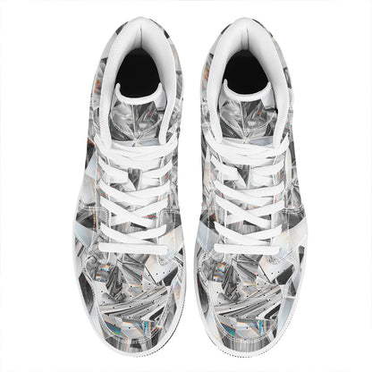Diamond Artwork Print High Top Leather Sneakers