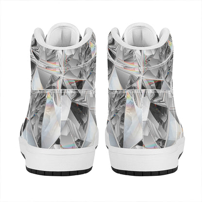 Diamond Artwork Print High Top Leather Sneakers
