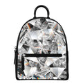 Diamond Artwork Print Leather Backpack