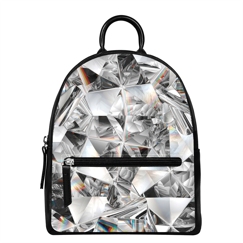 Diamond Artwork Print Leather Backpack
