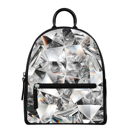 Diamond Artwork Print Leather Backpack