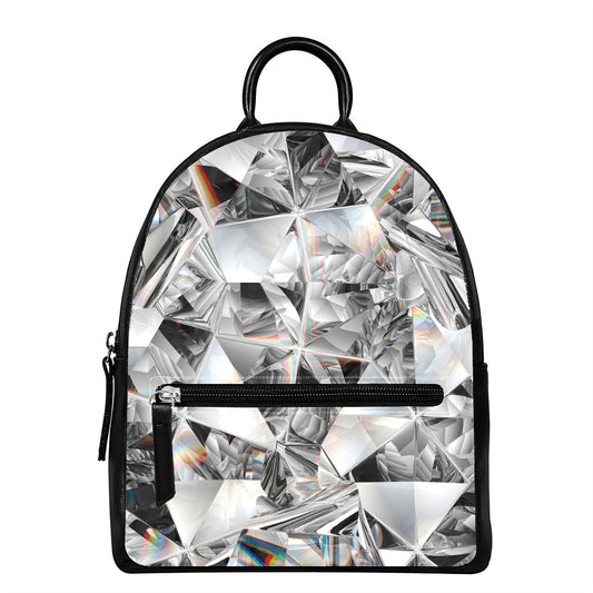 Diamond Artwork Print Leather Backpack