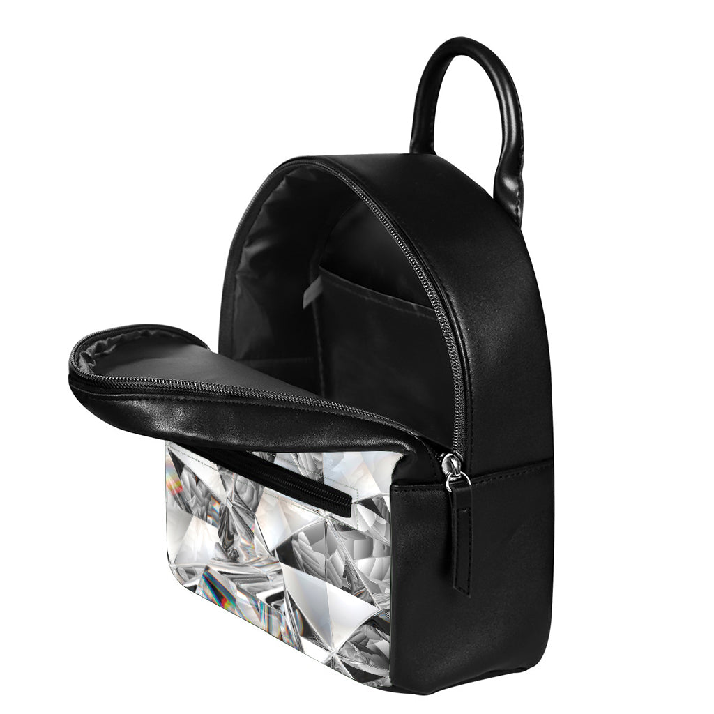 Diamond Artwork Print Leather Backpack