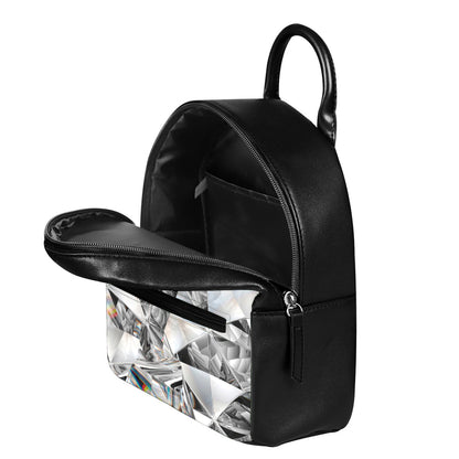 Diamond Artwork Print Leather Backpack