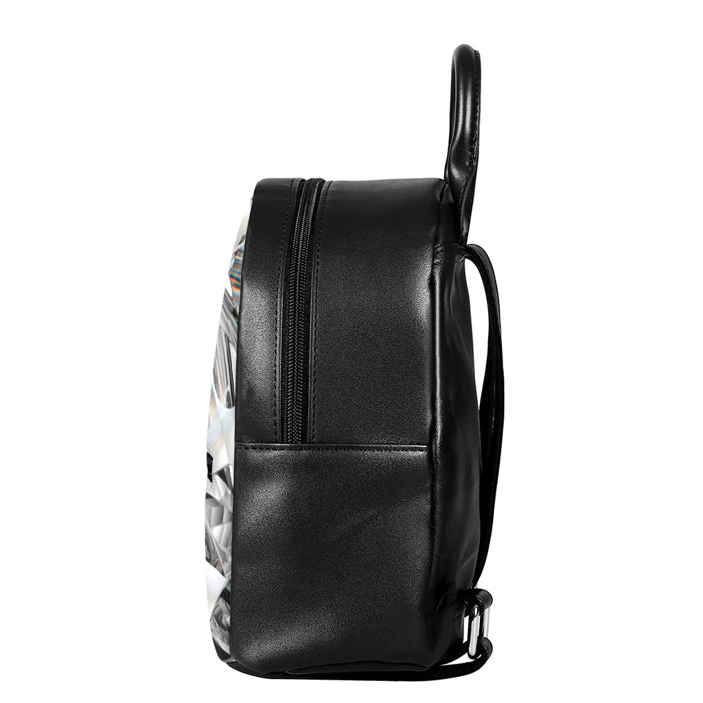 Diamond Artwork Print Leather Backpack