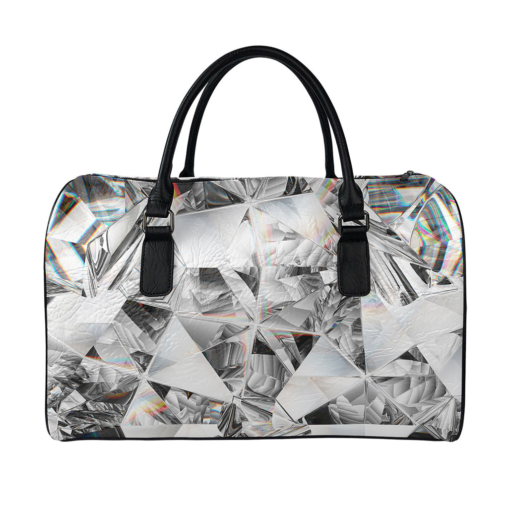 Diamond Artwork Print Leather Duffle Bag