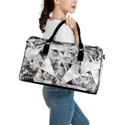 Diamond Artwork Print Leather Duffle Bag