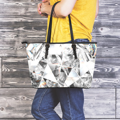 Diamond Artwork Print Leather Tote Bag