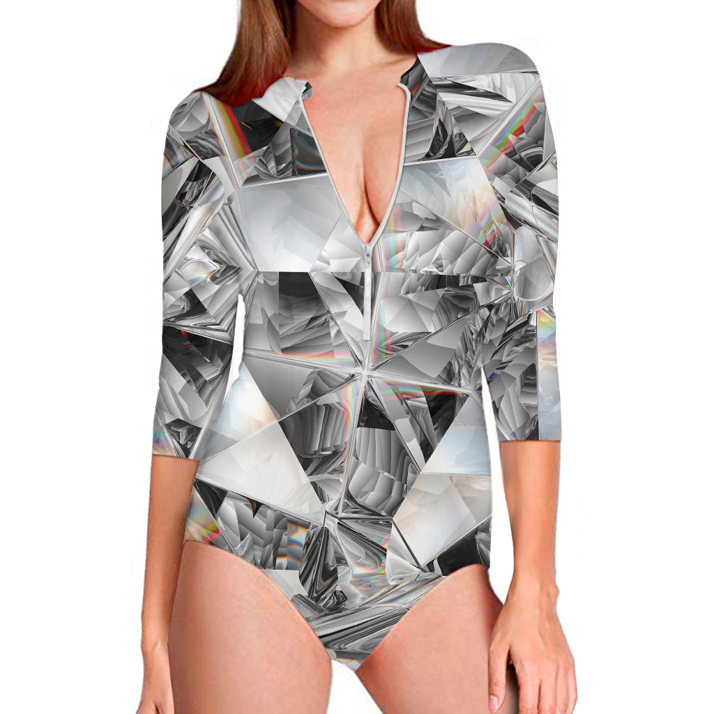 Diamond Artwork Print Long Sleeve Swimsuit