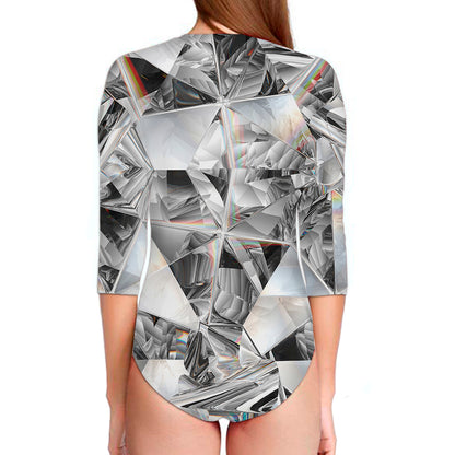 Diamond Artwork Print Long Sleeve Swimsuit