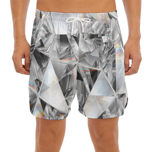 Diamond Artwork Print Men's Split Running Shorts