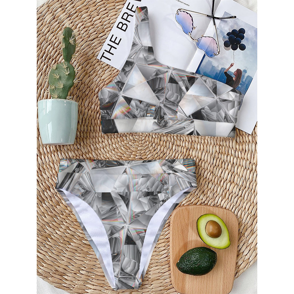 Diamond Artwork Print One Shoulder Bikini Top