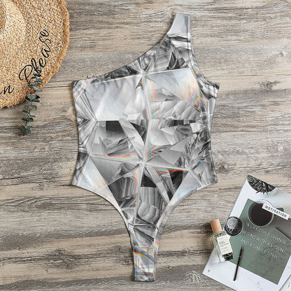 Diamond Artwork Print One Shoulder Bodysuit