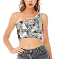 Diamond Artwork Print One Shoulder Crop Top