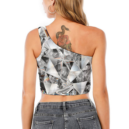 Diamond Artwork Print One Shoulder Crop Top