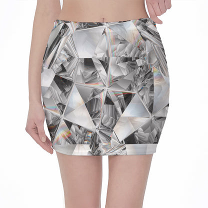 Diamond Artwork Print Pencil Mini Skirt