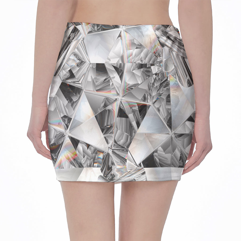 Diamond Artwork Print Pencil Mini Skirt