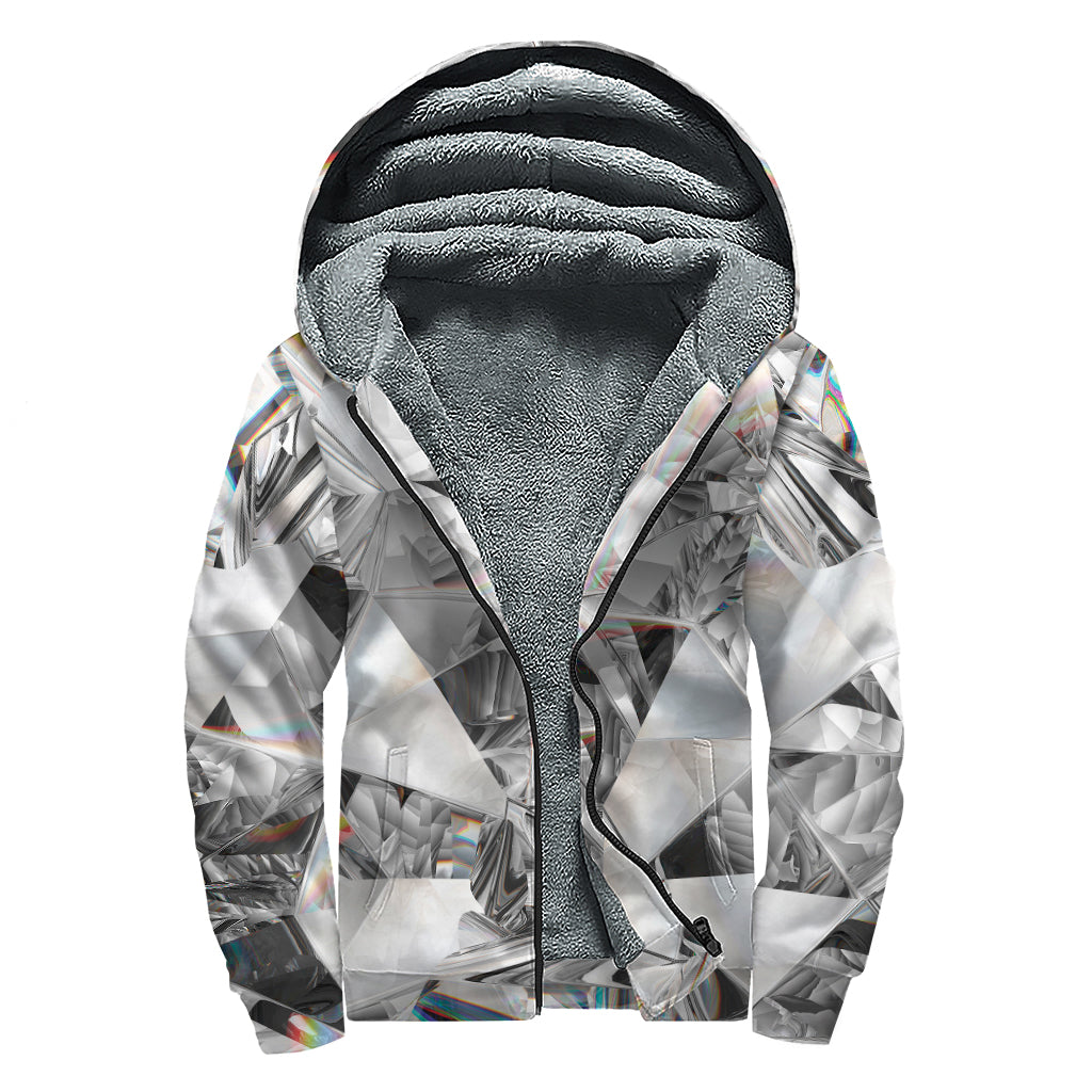 Diamond Artwork Print Sherpa Lined Zip Up Hoodie