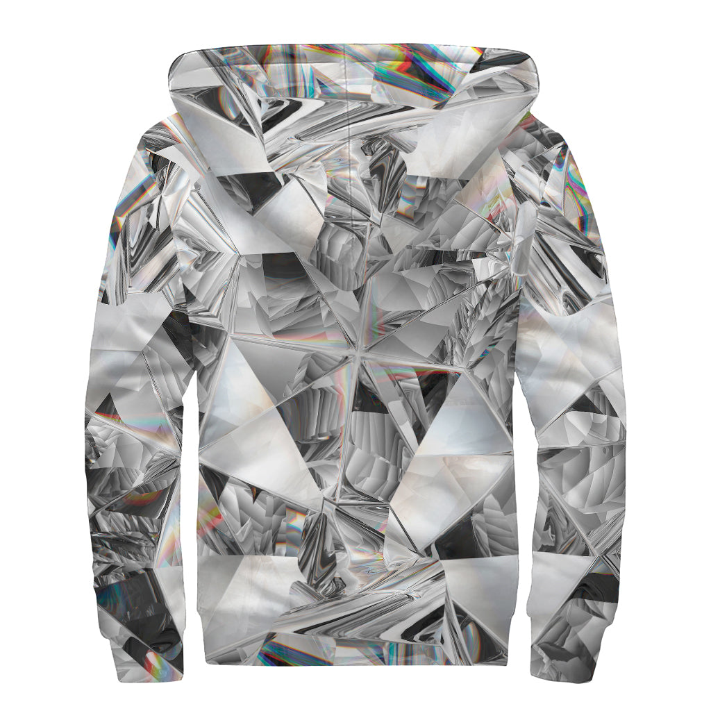 Diamond Artwork Print Sherpa Lined Zip Up Hoodie