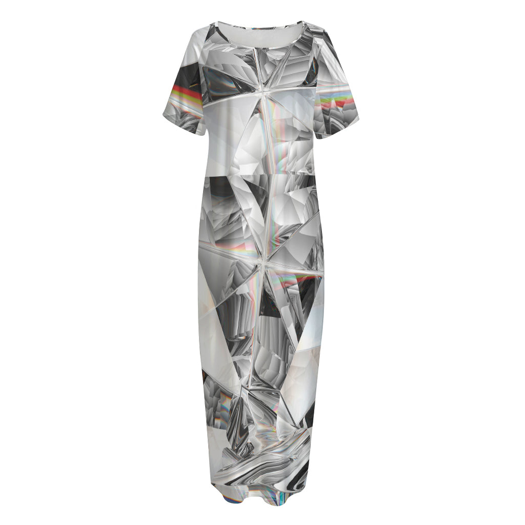 Diamond Artwork Print Short Sleeve Long Nightdress