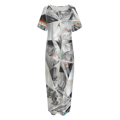 Diamond Artwork Print Short Sleeve Long Nightdress