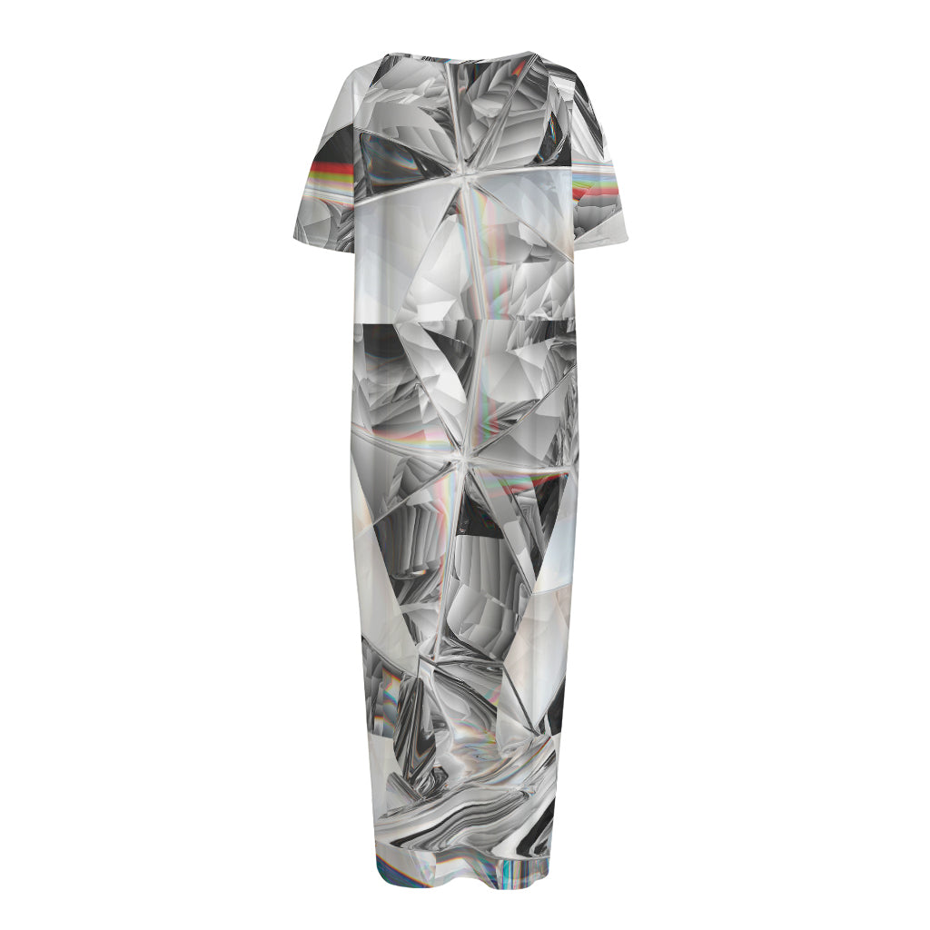 Diamond Artwork Print Short Sleeve Long Nightdress