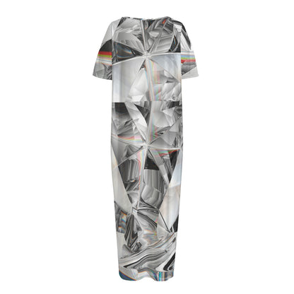 Diamond Artwork Print Short Sleeve Long Nightdress