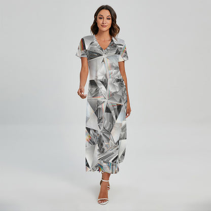 Diamond Artwork Print Short Sleeve Maxi Dress