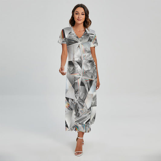 Diamond Artwork Print Short Sleeve Maxi Dress