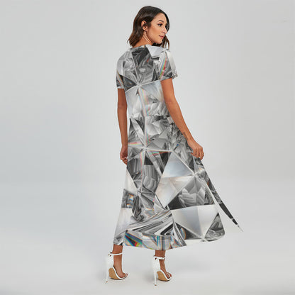Diamond Artwork Print Short Sleeve Maxi Dress