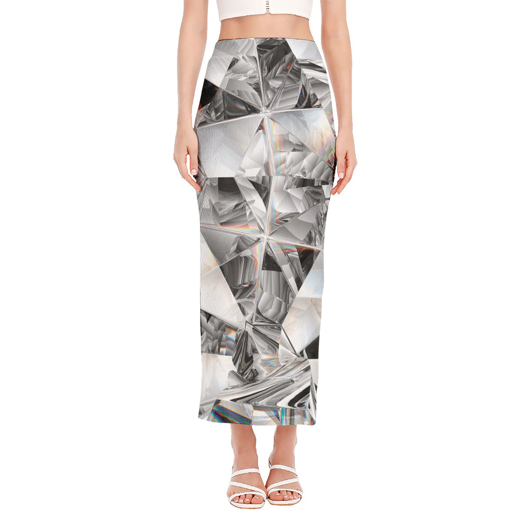 Diamond Artwork Print Side Slit Maxi Skirt
