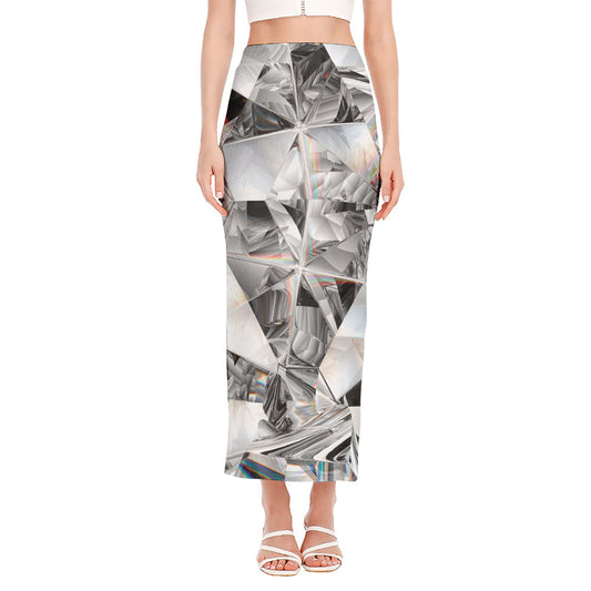 Diamond Artwork Print Side Slit Maxi Skirt