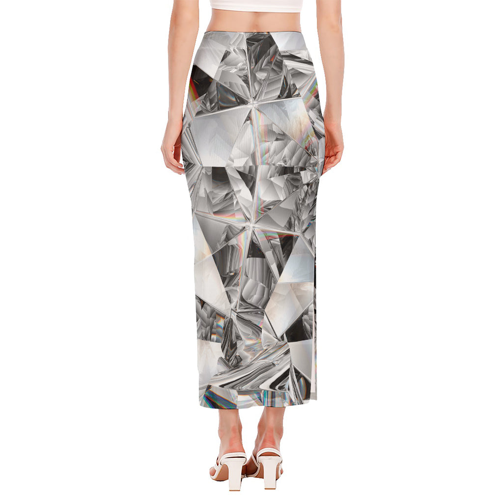 Diamond Artwork Print Side Slit Maxi Skirt